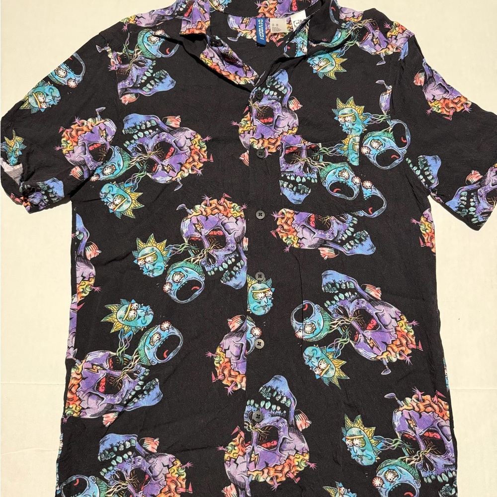 Cartoon Network Rick‎ & Morty ss Button Up Dress Shirt, men's XS